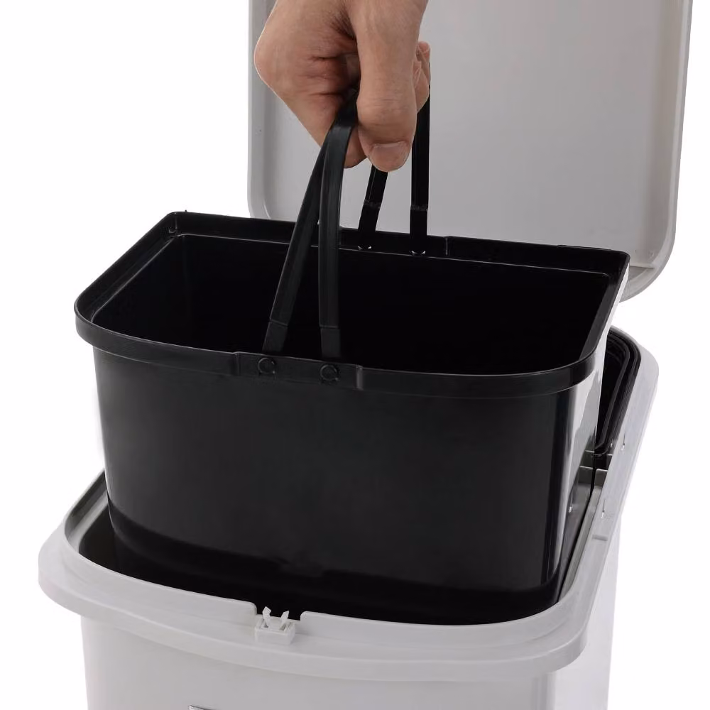 Living and Home 36L 3-Tier Dry and Wet Separation Dustbin with 2 Removable Inner Buckets and Drawer, Grey – 3
