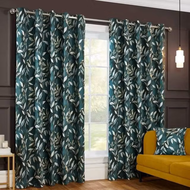 Sundour Madrid Floral Blackout Eyelet Curtains in Green, Width: 168 cm, Drop: 137 cm
