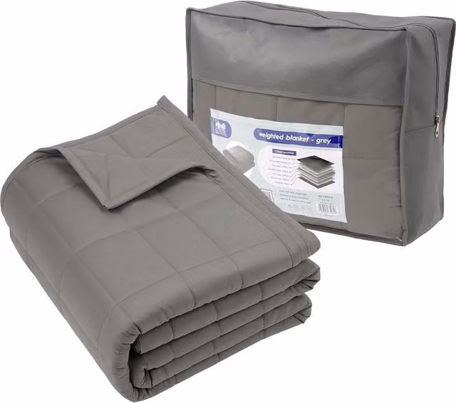 Harbour Housewares Grey Weighted Blanket with Storage Bag, W: 150 cm, L: 200 cm, 8kg