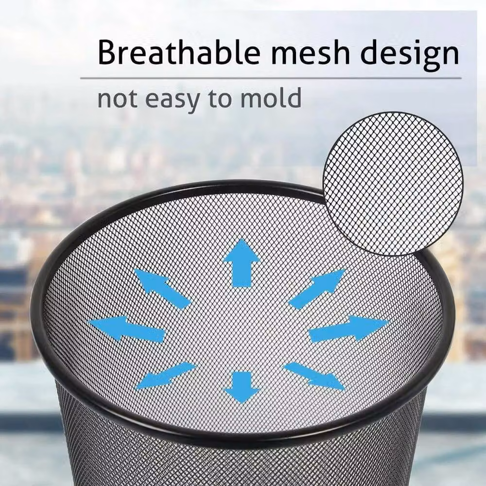 EONLION Black Circular Metal Mesh Wastebasket Trash Can – 5