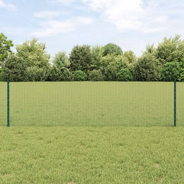 Berkfield Home Green Steel Welded Wire Fence with 11 U-Profile Posts, W: 25 m, H: 0.6 m – 1