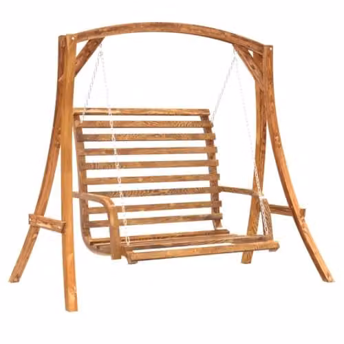 vidaXL Rustic Brown Spruce Wood Garden Swing Bench with Armrests and Teak Finish – 1