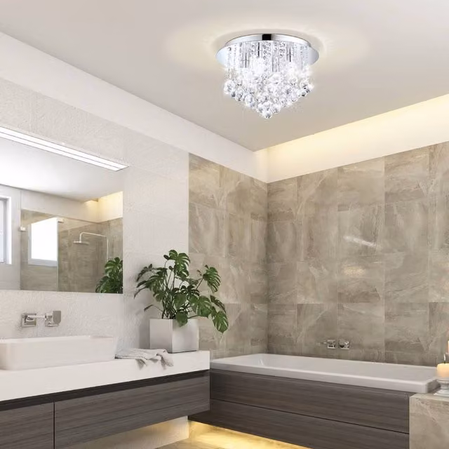 Eglo Almonte LED Ceiling Light with Chrome and Crystal Detailing in Grey