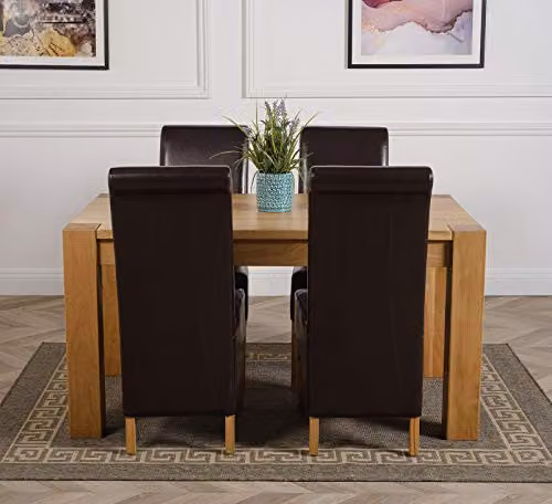 Thats Furniture Kuba Oak Dining Table and 4 Montana Brown Leather Chairs Set, W: 150 cm, D: 85 cm, H: 78 cm – 2
