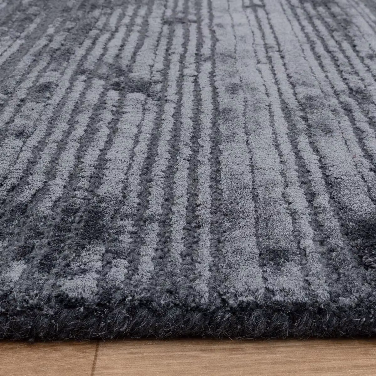 The Rug Shop UK Blue and Grey Handmade Wool and Viscose Modern Striped Rectangular Area Rug W: 200 cm, L: 290 cm – 3