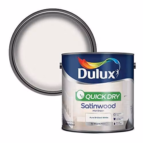 Dulux Quick Dry Water Based Satinwood Wood Paint in White, 2.5L