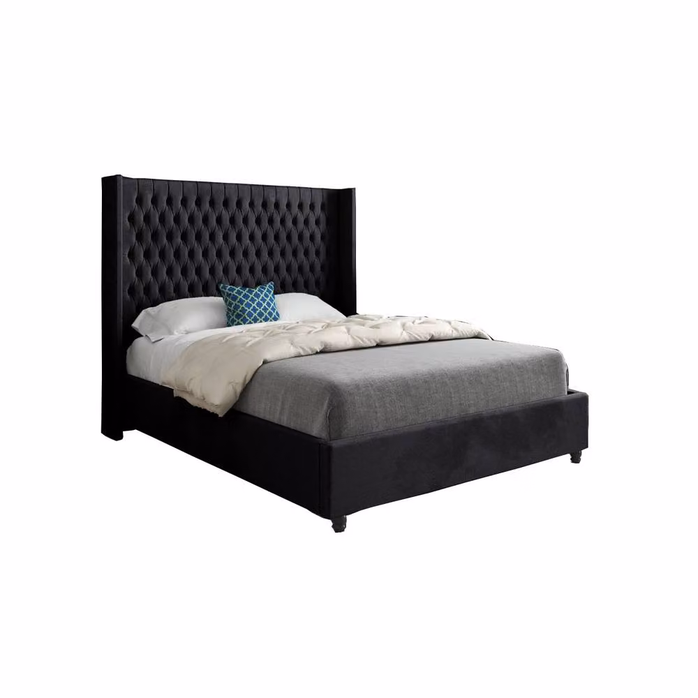 KDMD Wellesbourne Winged Upholstered Designer Bed Frame in Black Soft Velvet, Super King Size (200 x 200 cm) – 2