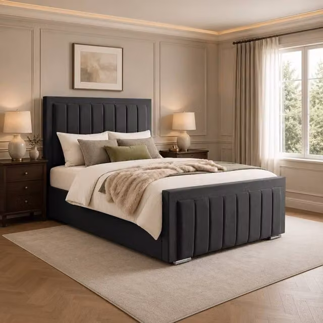 Desire Deco Lucia Upholstered Plush Velvet Panel Bed Frame in Grey or Black, Size: 200 x 200 cm