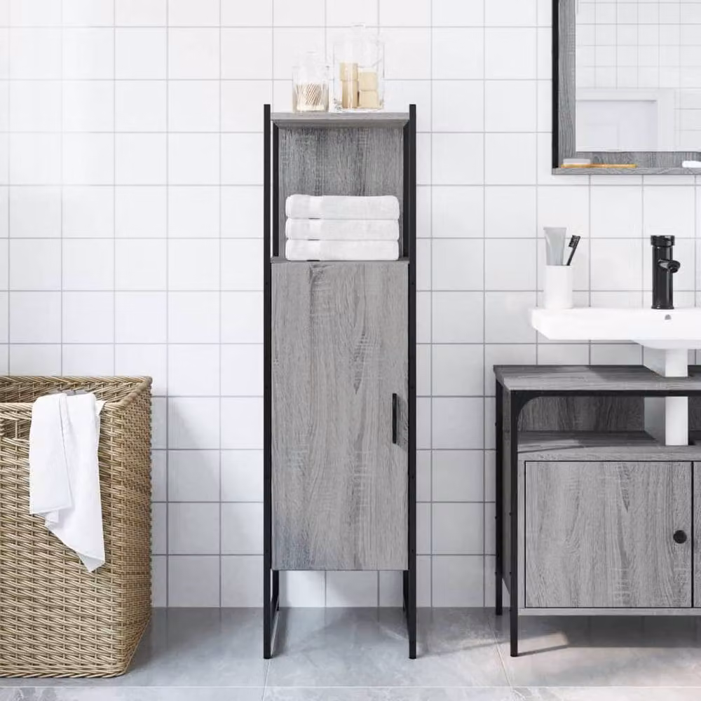 Berkfield Home Grey Sonoma Wall Mounted Bathroom Cabinet with Hinged Doors, W: 33 cm, D: 33 cm, H: 120.5 cm – 3