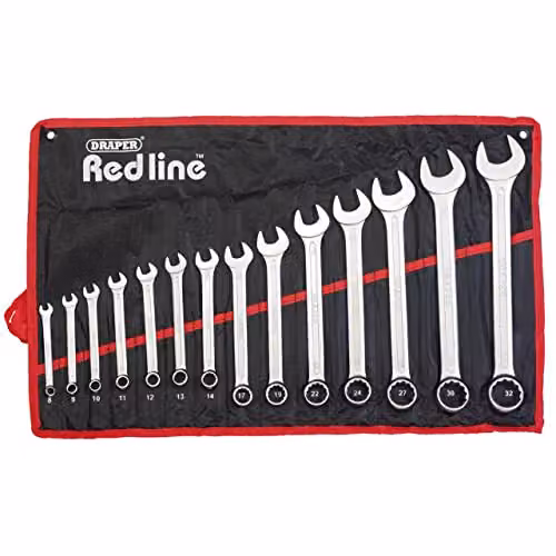 Draper Redline 14 Piece Combination Spanner Set in Silver Chrome Vanadium