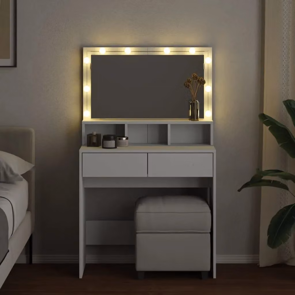 Berkfield Home Modern White LED Hollywood Dressing Table W/D/H: 80 x 41 x 134.5 cm – 3