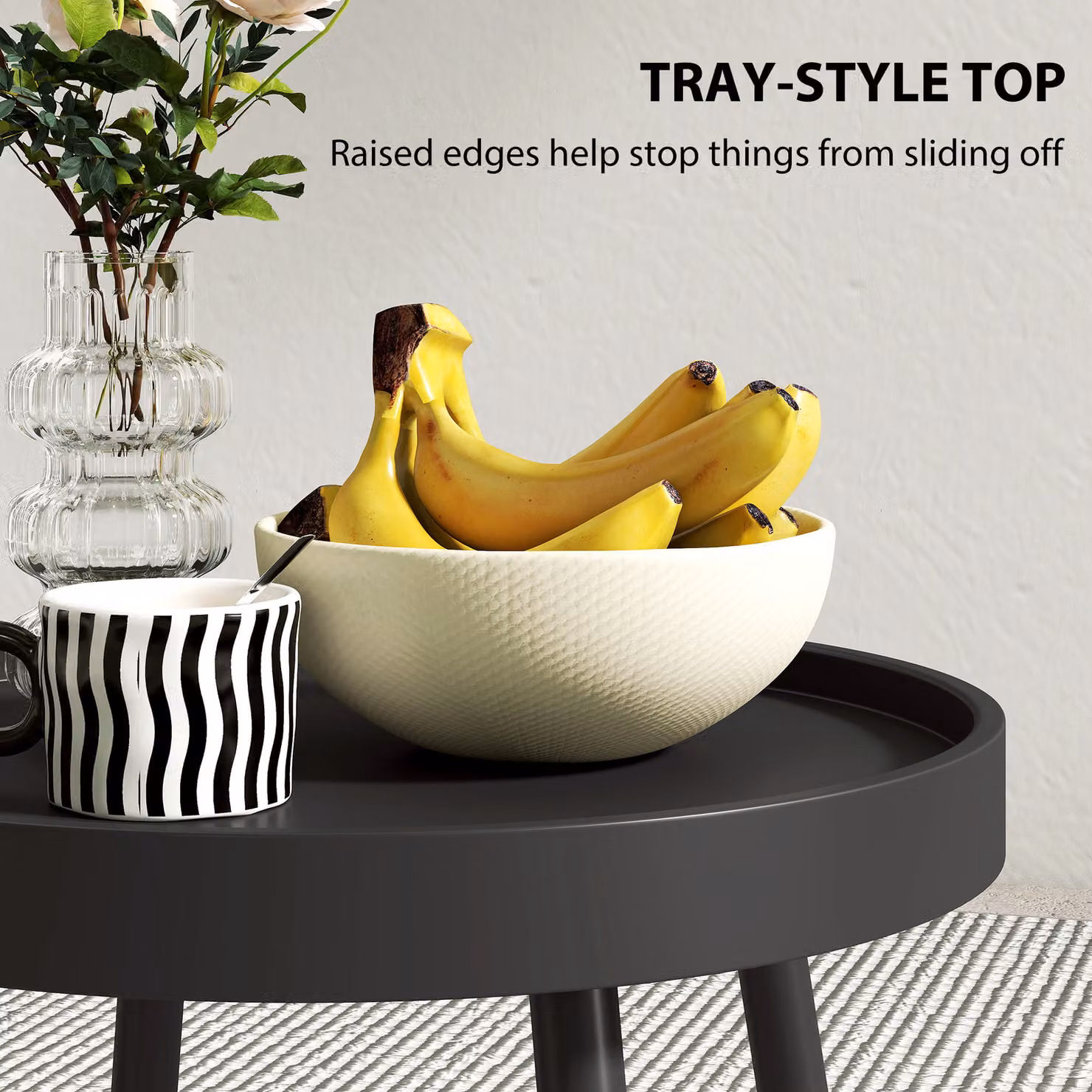 Outsunny Round Garden Coffee Side Table with Plastic Tray-Style Top and Metal Legs, Black, Diameter: 49.5 cm – 4