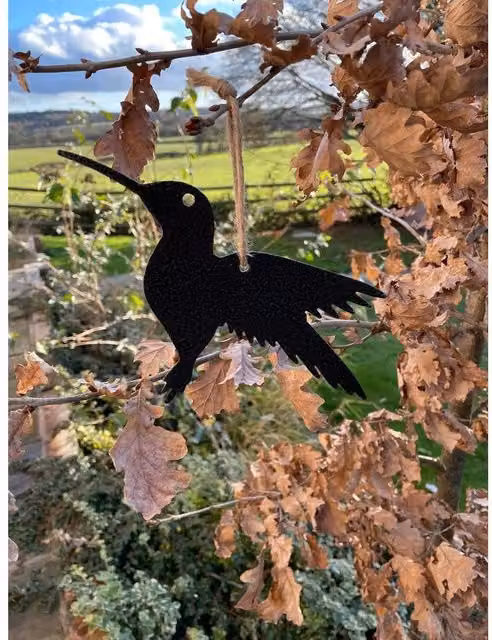 Poppyforge Hanging Hummingbird Metal Garden Art, Pack of 3, Black, W: 22 cm, H: 15 cm – 1