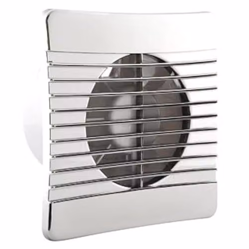 Airvent 4 inch Low Profile Slimline Bathroom Extractor Fan with Chrome Effect Grille and Run on Timer in Grey/Silver