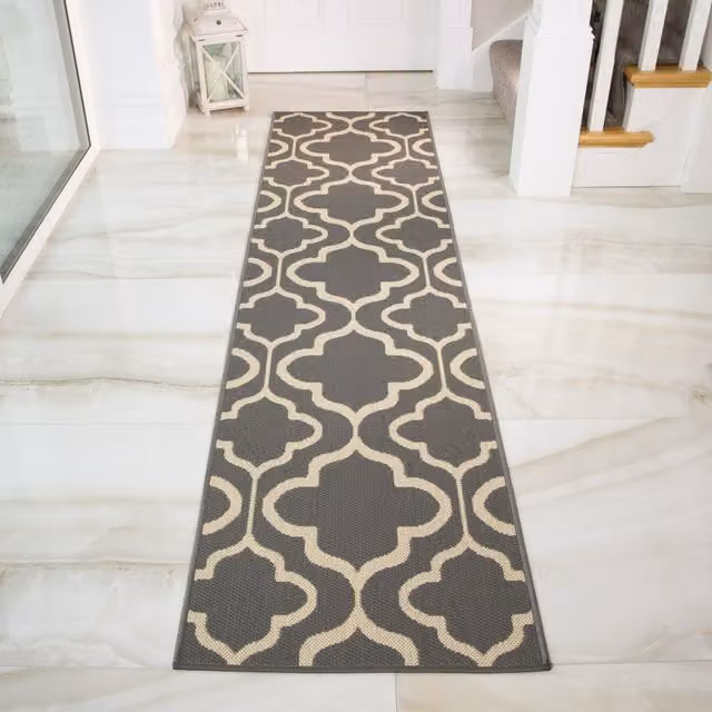 The Rug House Grey Trellis Outdoor Rug, Anthracite, W: 240 cm, D: 60 cm