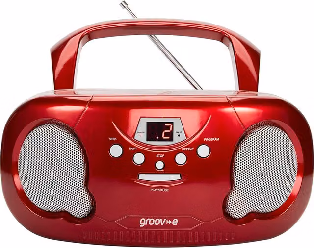 Groov-e Original Boombox Portable CD Player with Bluetooth and Radio, Red – 4