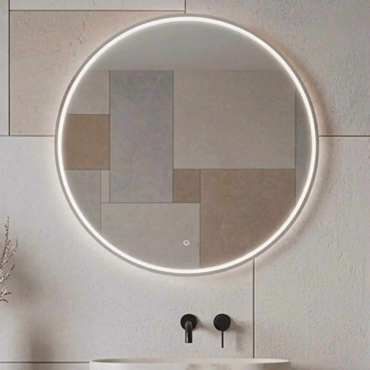 Balterley Round LED Bathroom Mirror with Demister and Touch Sensor, Chrome, W/D/H: 80 x 80 x 1 cm – 4