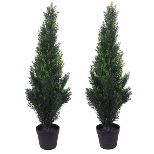 Leaf Artificial Topiary Tree Pair in Green, H 90 cm x W 25 cm x D 25 cm
