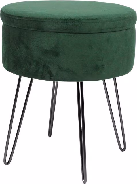 Harbour Housewares Round Velvet Storage Footstool in Green with Black Legs, H45 x D36 cm – 1