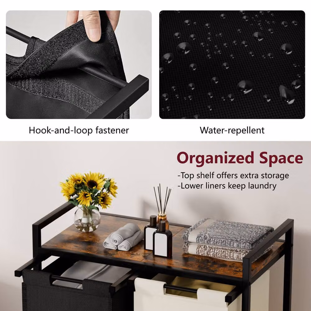Huhote 2 Compartment Dirty Laundry Basket with Removable Bag in Black and Multicolour – 3