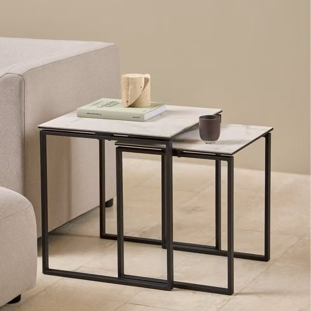 Furniture To Go Katrine Square Coffee Table Set with White Ceramic Nested Tops