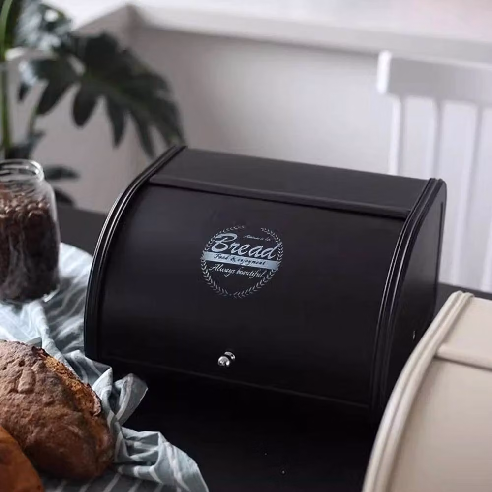 Kelvenix Extra Large Roll Top Bread Box in Black Metal – 5