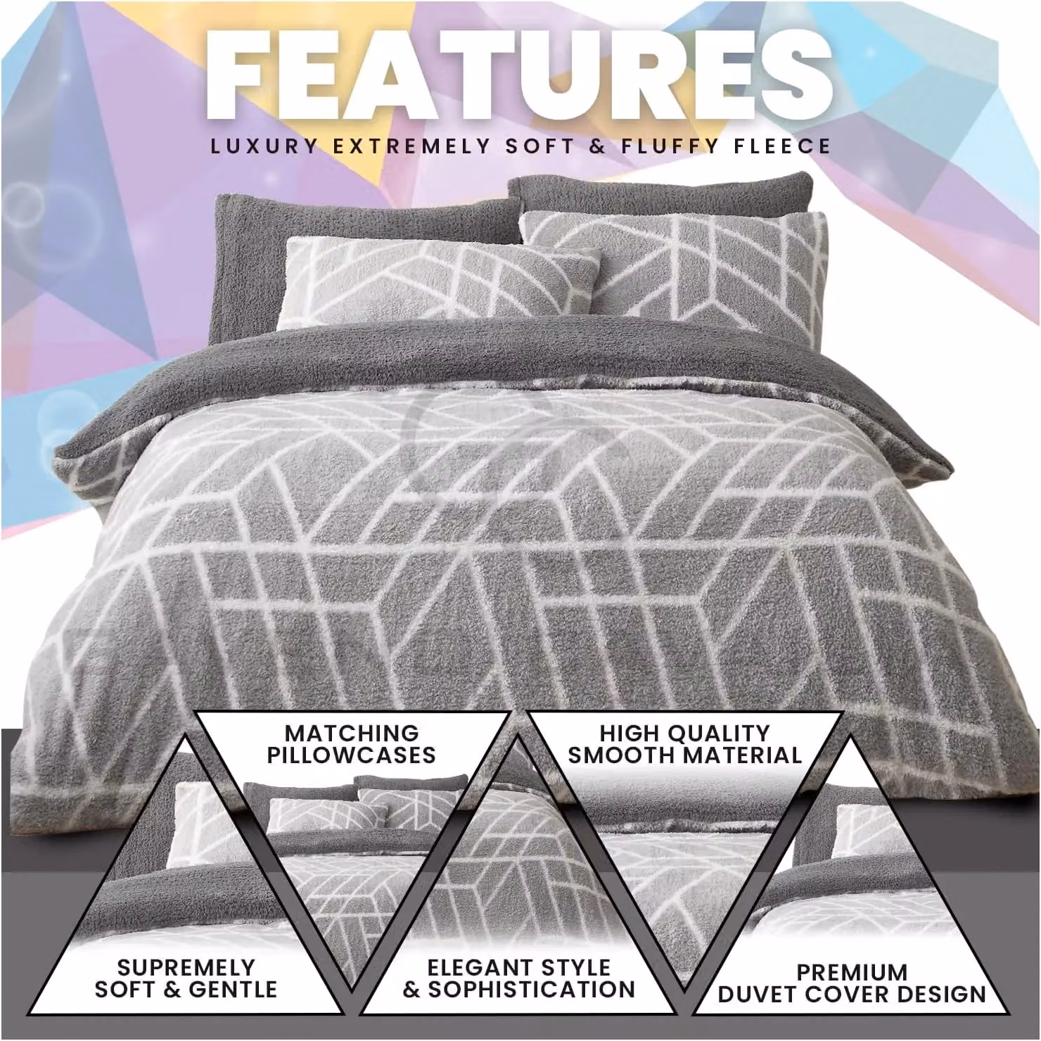 GC GAVENO CAVAILIA Grey Teddy Fleece Duvet Cover and Pillowcase Set – 2