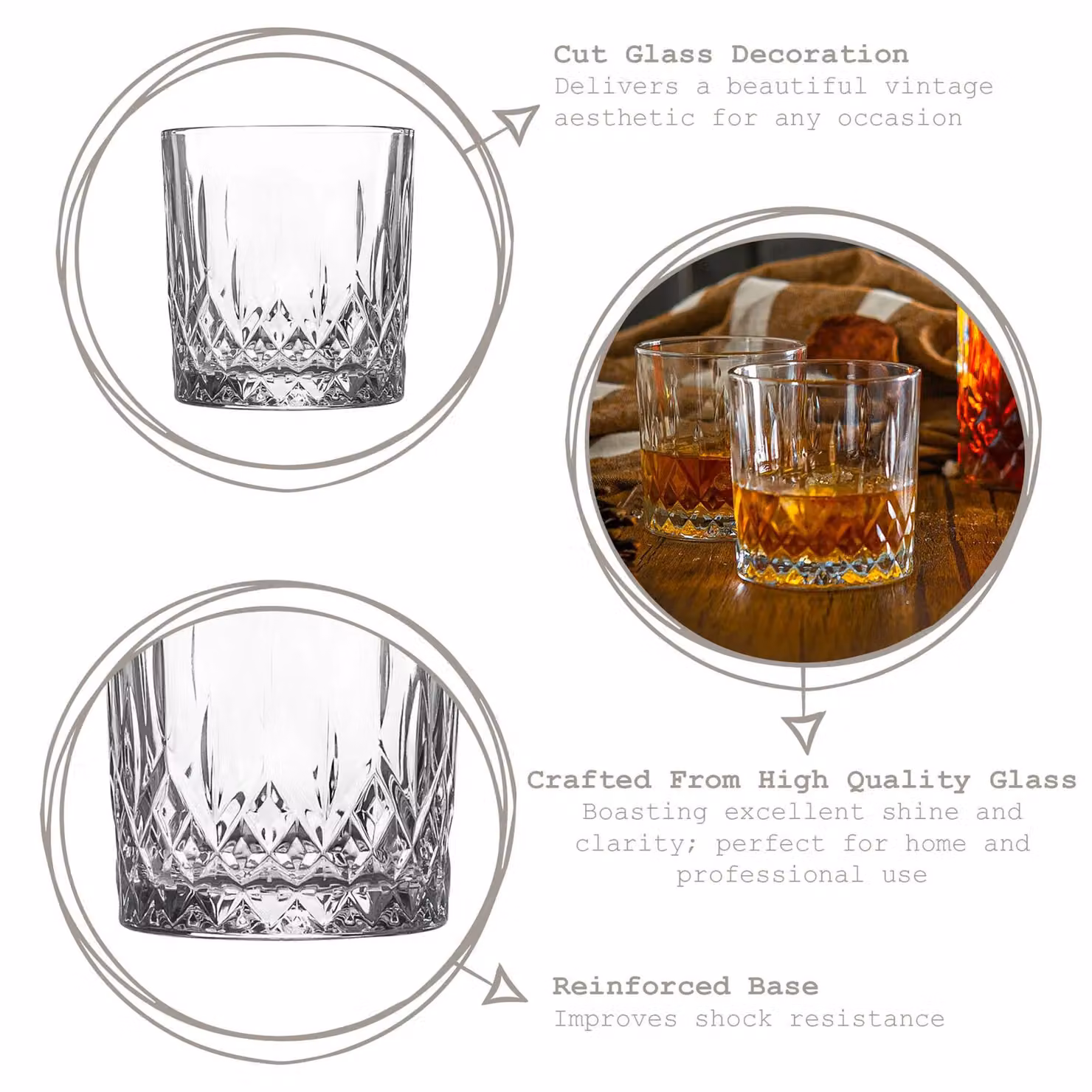 LAV Odin Geometric Whiskey Tumblers, Set of 6, Clear, 330ml – 2