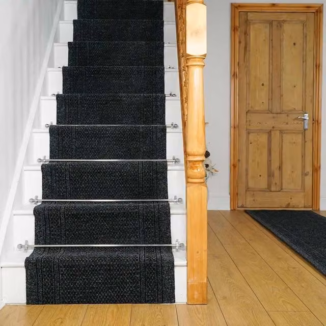 runrug Black Aztec Geometric Stair Carpet Runner W: 80 cm, L: 690 cm – 1