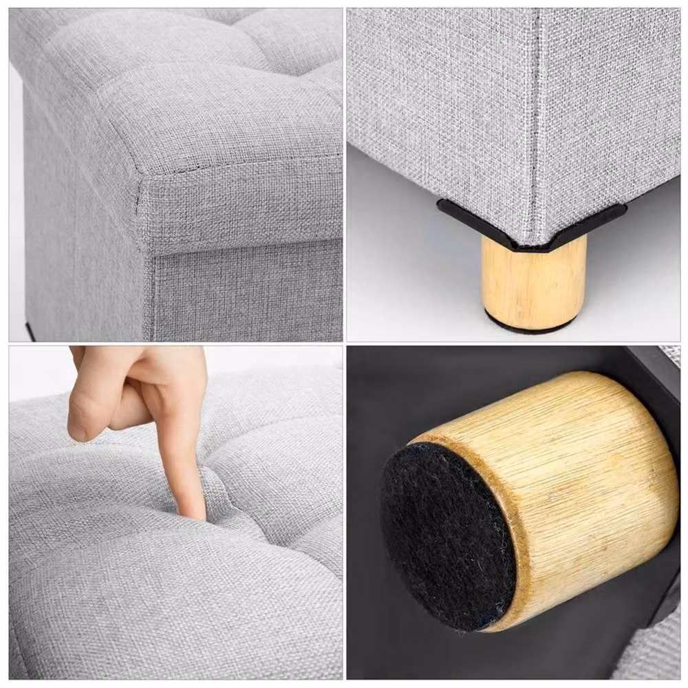 VOGREX Light Grey Folding Storage Stool Ottoman Padded Fabric Cube, W/D/H: 38 x 32 x 38 cm – 4