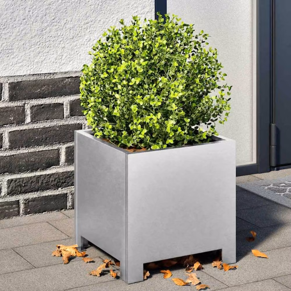 Berkfield Home Garden Galvanised Steel Planters, 2 Pack, Silver, W/D/H: 30 x 30 x 30 cm – 1