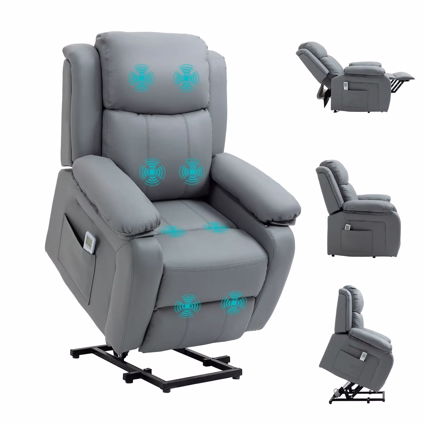HOMCOM Grey Synthetic Leather Power Lift Recliner Chair with Armrests – 2