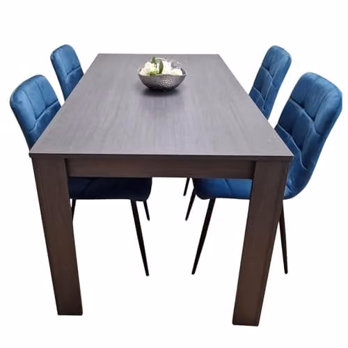 KOSY KOALA Modern 4 Seater Dining Table and Chairs Set with Blue Velvet Padded Seats and Dark Grey Rectangular Table, W/D/H: 117 x 77 x 75 cm – 1