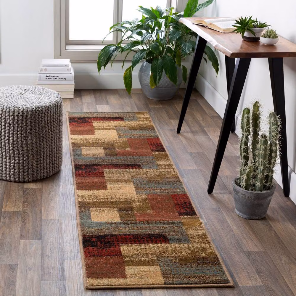 Livabliss Riley Geometric Machine Woven Wool Rug in Red, Brown and Grey, W: 160 cm, L: 230 cm – 5