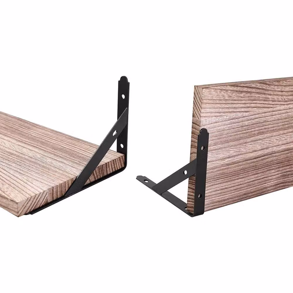 VOGREX Set of 2 Rustic Industrial Wooden Wall Mounted Floating Shelves in Beige – 2