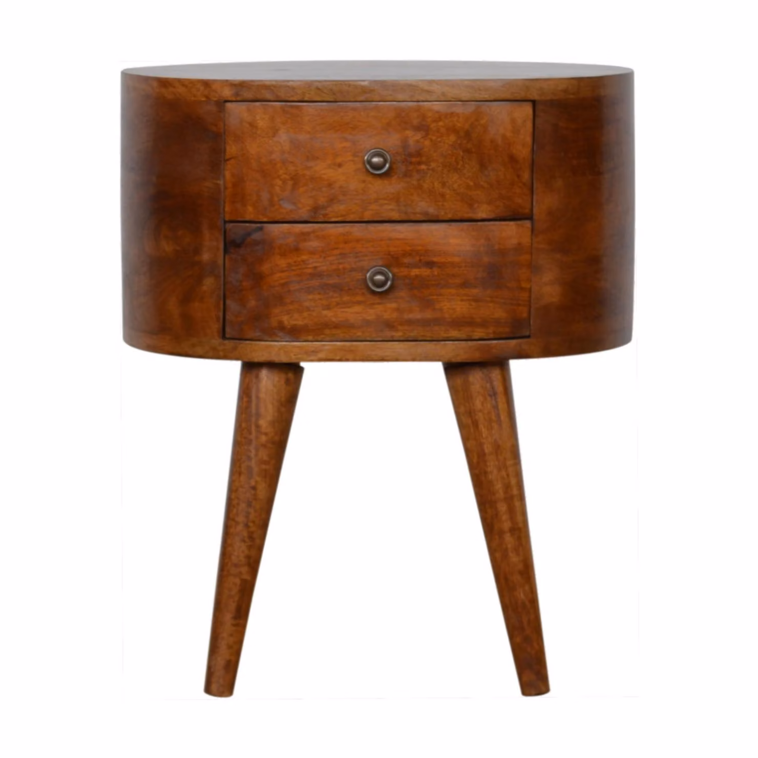 Aosom UK Handcrafted Solid Mango Wood Rounded Bedside Table with 2 Drawers, Brown, W/D/H: 45 x 35 x 54 cm – 2