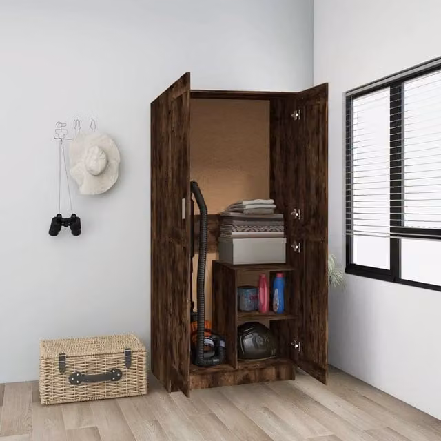 Berkfield Home Smoked Oak Wardrobe in Brown, W/D/H: 82.5 x 51.5 x 180 cm – 1