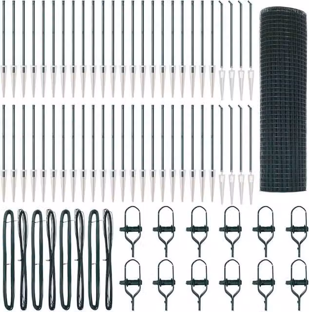 Berkfield Home Green Steel Welded Wire Fence with 13 In-Ground Spike Posts, W: 0.5 m, L: 100 m
