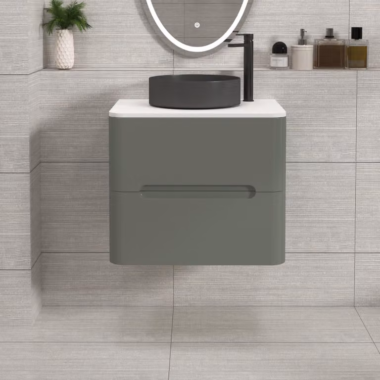 Royal Bathrooms Venice Wall Hung Vanity Unit with 2 Drawers and Art Round Basin, Sage Green and White