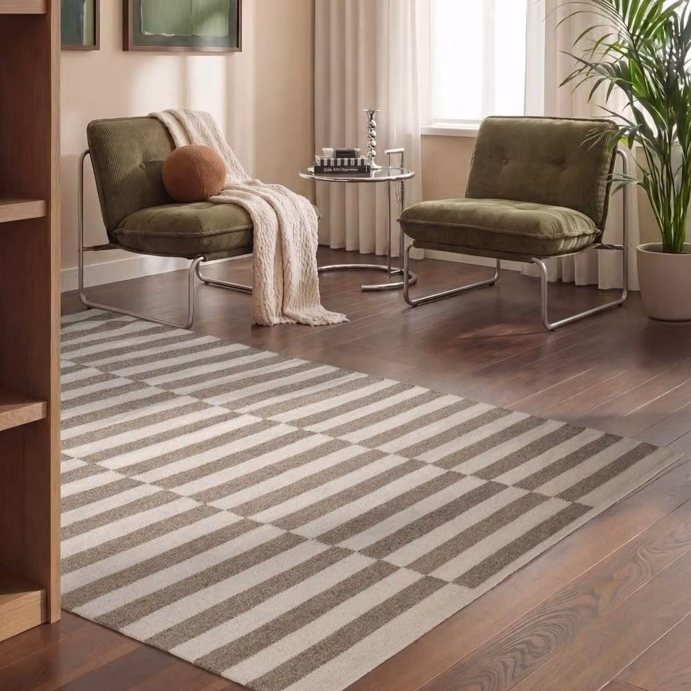 THE RUGS Vika Handwoven Wool Striped Reversible Soft Rug in Grey, W: 160 cm x L: 230 cm – 2