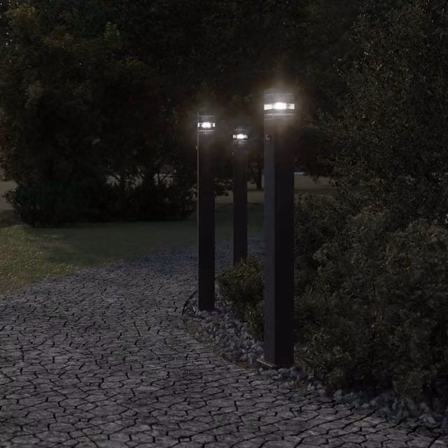 Berkfield Home Set of 3 Black Aluminium Outdoor Floor Lamps with Motion Sensor and Timer, Height: 110 cm – 1