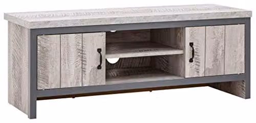GFW Boston Industrial 2 Door TV Cabinet in Grey Wood Effect, W/D/H: 113.0 x 43.0 x 43.0 cm – 1