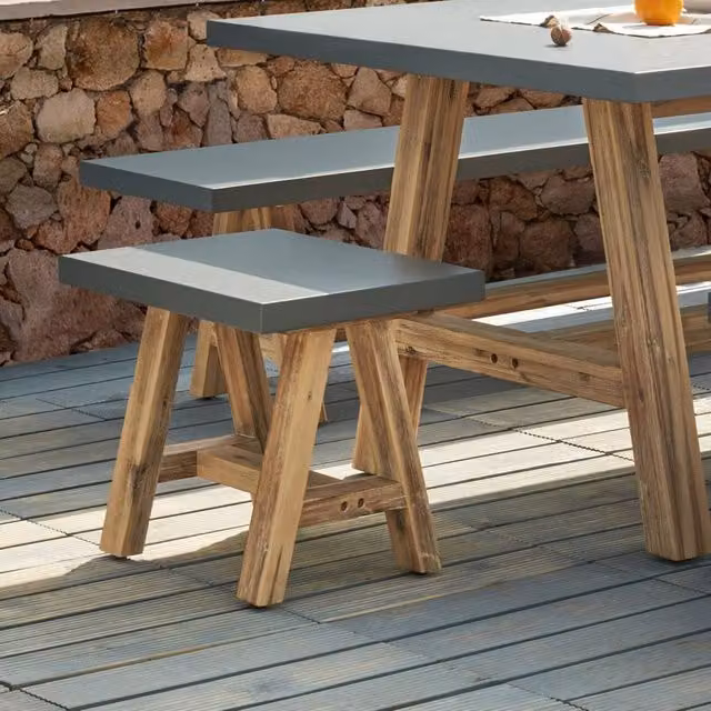 Wyld Haus Wyld and Coco Stool in Grey Concrete and Acacia Wood – 1
