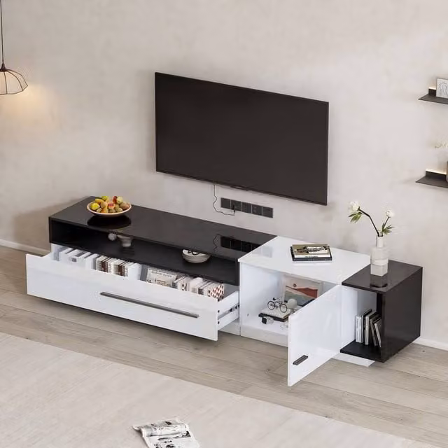 ModernLuxe High Gloss MDF TV Cabinet with 1 Drawer and 1 Door, W/D/H: 170 x 42 x 38 cm – 1