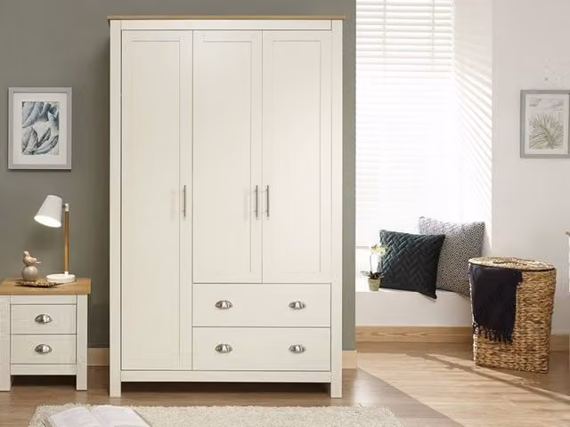 GFW Lancaster 3 Door 2 Drawer Wardrobe in Cream and Oak – 2