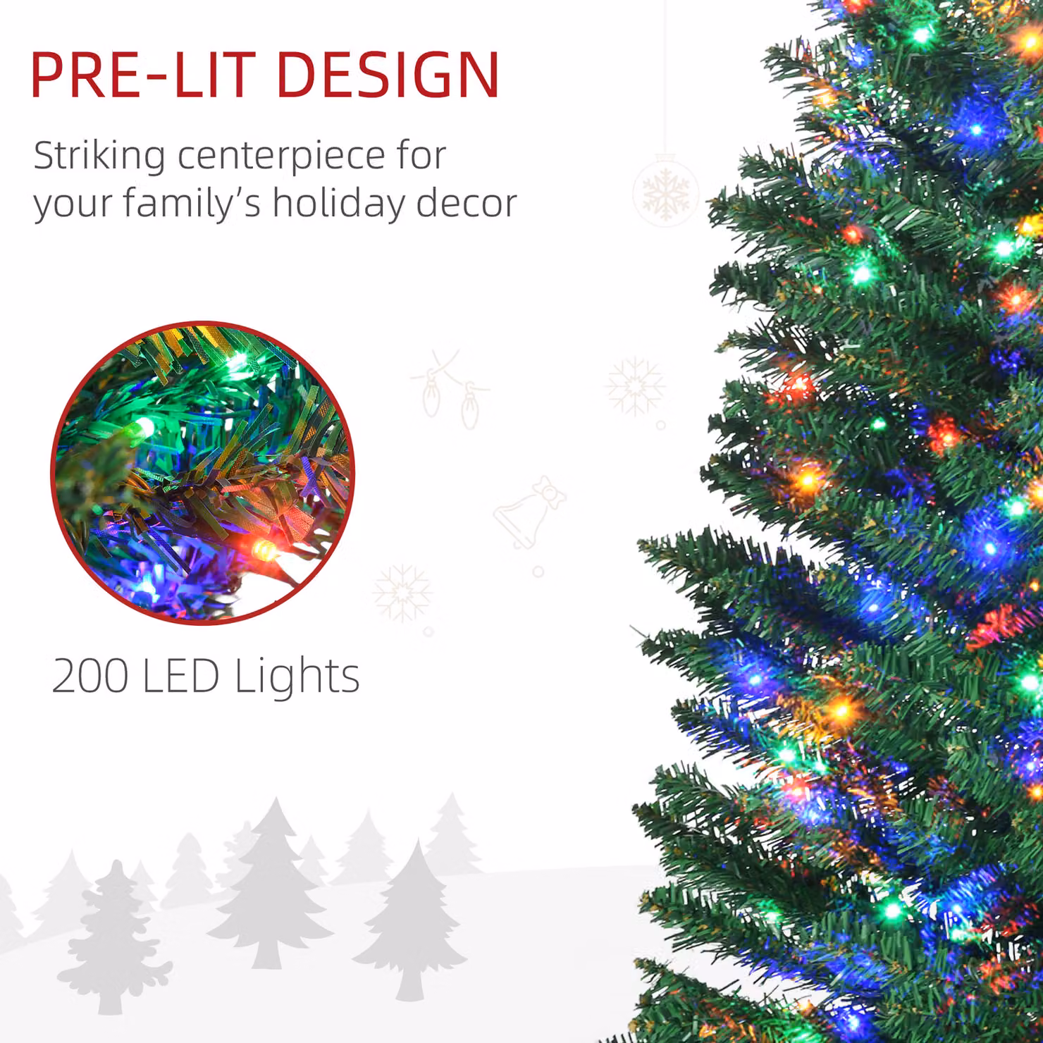 HOMCOM 7.5ft Pencil Shape Artificial Christmas Tree with Multicolour LED Lights in Green – 5