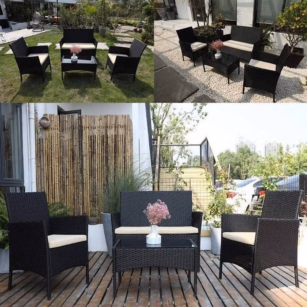 FLAVORA Modern Grey Rattan Garden Furniture Sofa Set – 5