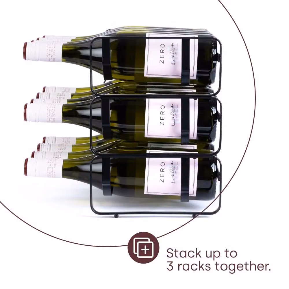 LIVIVO Set of 2 Elegant Stackable Wine Shelf Racks in Black and Silver Metal – 7