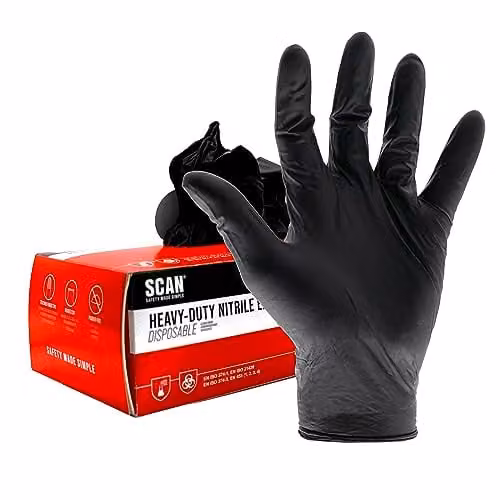 Scan Heavy-Duty Disposable Nitrile Gloves, Black, Large, 100 Pack