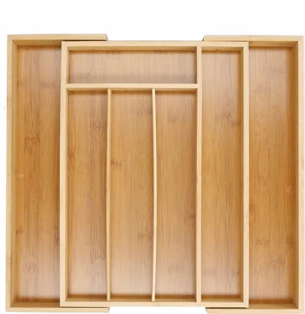 Copco Basics Extendable Bamboo Cutlery Tray with Compartments, Brown